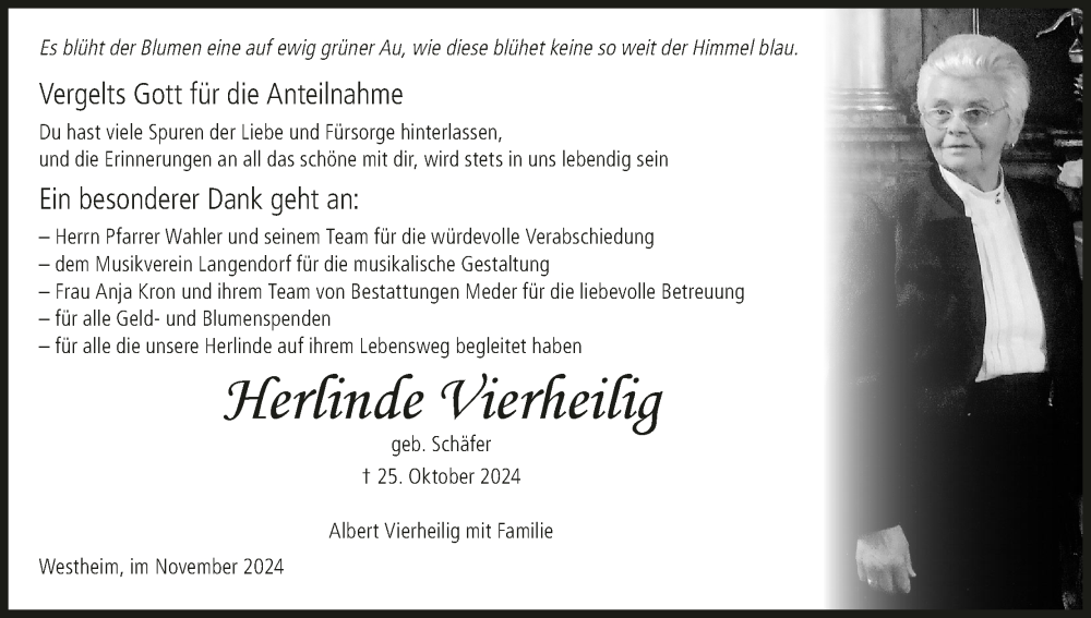  Traueranzeige für Herlinde Vierheilig vom 30.11.2024 aus MGO