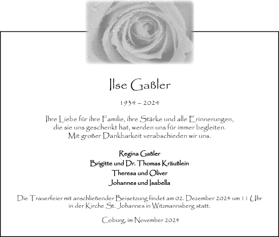 Anzeige von Ilse Gaßler von MGO