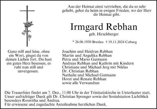 Anzeige von Irmgard Rebhan von MGO