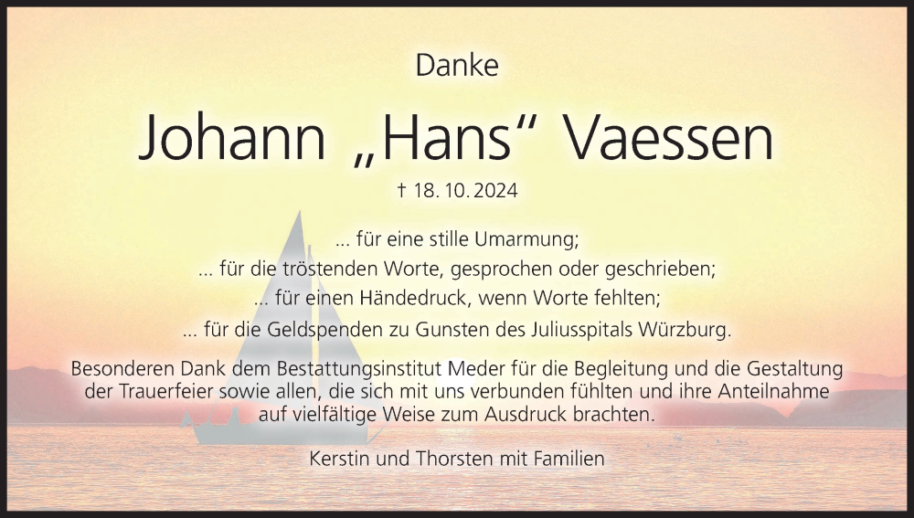  Traueranzeige für Johann Vaessen vom 09.11.2024 aus MGO