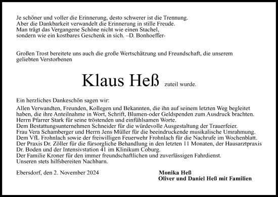 Anzeige von Klaus Heß von MGO