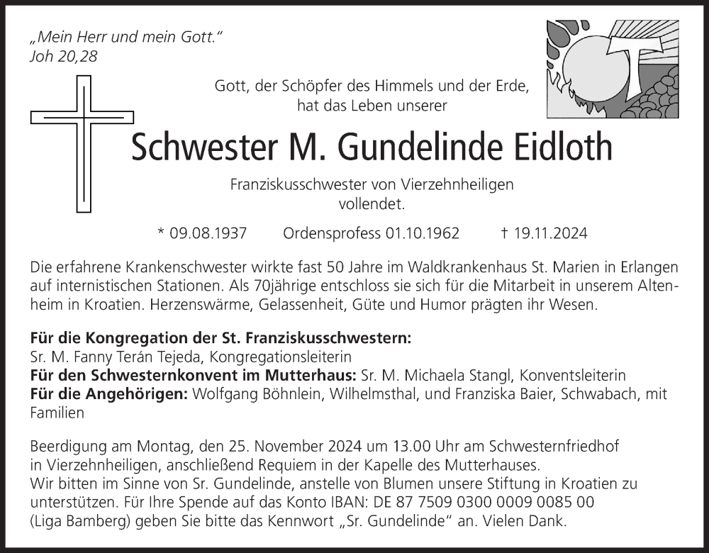  Traueranzeige für M. Gundelinde Eidloth vom 21.11.2024 aus MGO