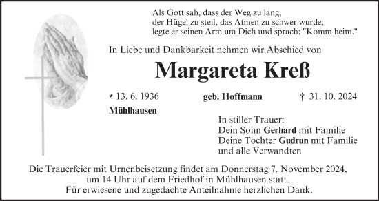 Anzeige von Margareta Kreß von MGO