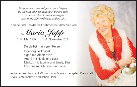 Anzeige von Maria Jopp von MGO