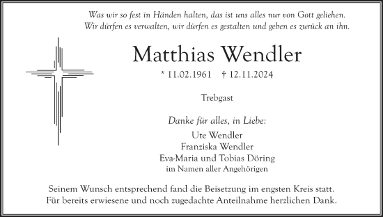 Anzeige von Matthias Wendler von MGO