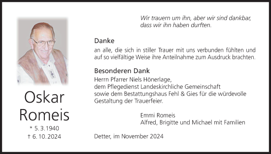 Anzeige von Oskar Romeis von MGO