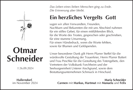 Anzeige von Otmar Schneider von MGO