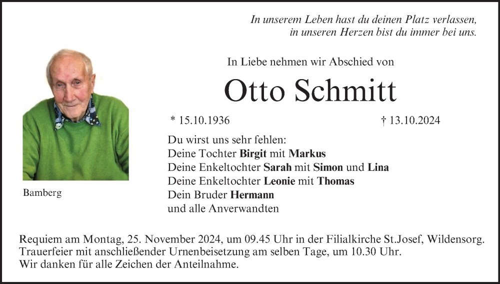  Traueranzeige für Otto Schmitt vom 16.11.2024 aus MGO