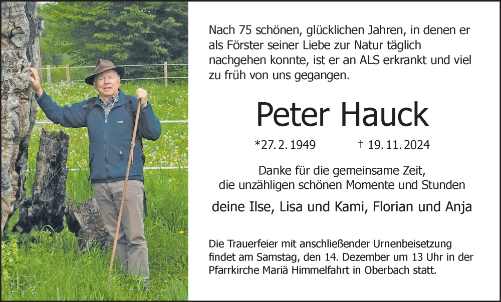  Traueranzeige für Peter Hauck vom 30.11.2024 aus MGO