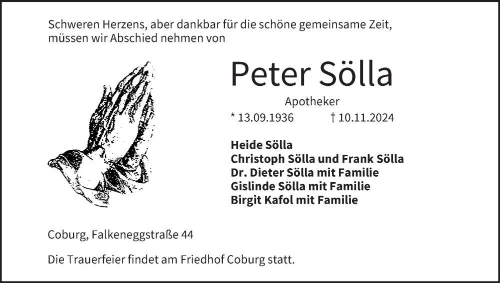  Traueranzeige für Peter Sölla vom 16.11.2024 aus MGO