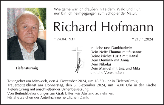 Anzeige von Richard Hofmann von MGO