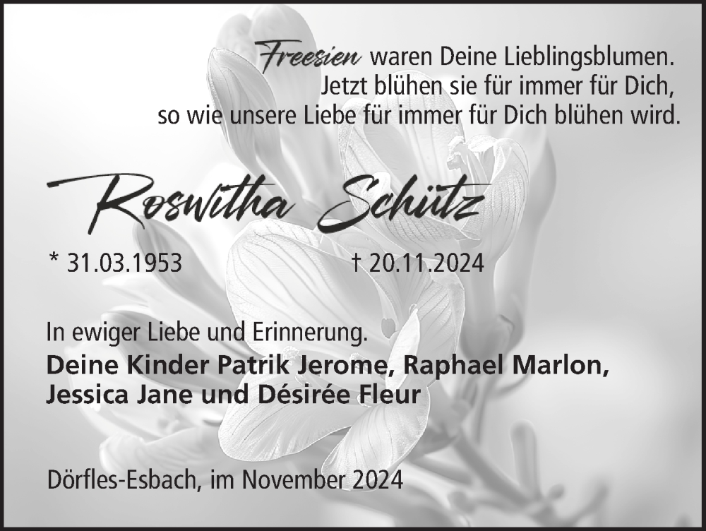  Traueranzeige für Roswitha Schütz vom 30.11.2024 aus MGO