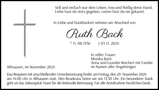 Anzeige von Ruth Back von MGO