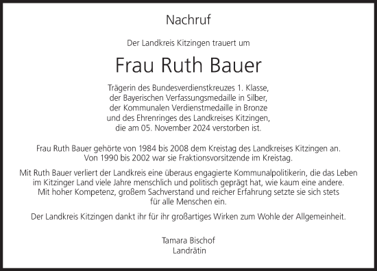 Anzeige von Ruth Bauer von MGO