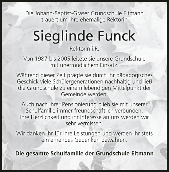 Anzeige von Sieglinde Funck von MGO