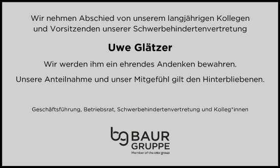 Anzeige von Uwe Glätzer von MGO