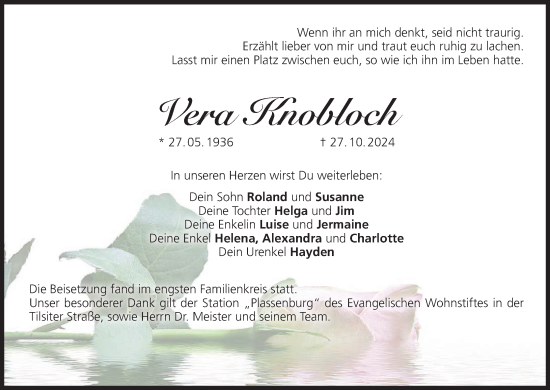 Anzeige von Vera Knobloch von MGO