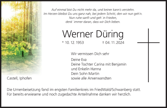 Anzeige von Werner Düring von MGO