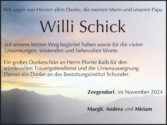Anzeige von Willi Schick von MGO