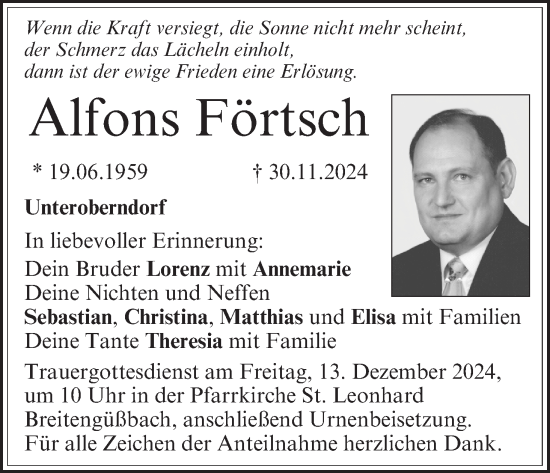 Anzeige von Alfons Förtsch von MGO