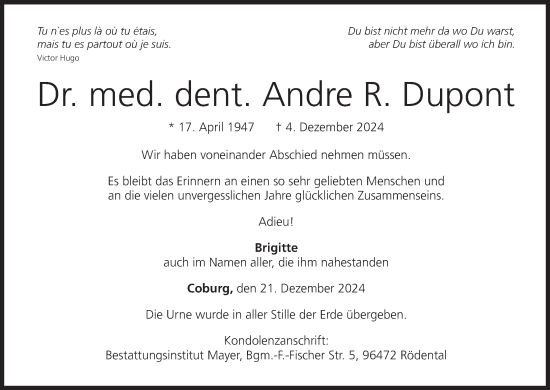 Anzeige von Andre R. Dupont von MGO