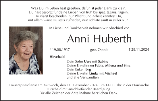 Anzeige von Anni Huberth von MGO