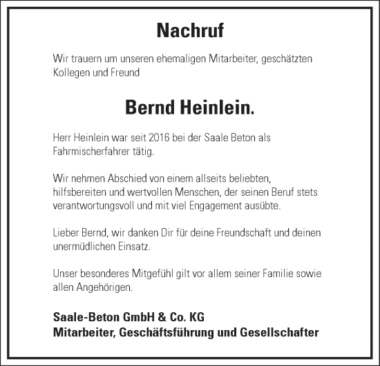 Anzeige von Bernd Heinlein von MGO