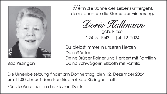 Anzeige von Doris Hallmann von MGO