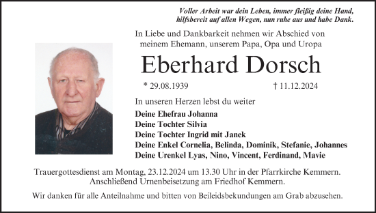 Anzeige von Eberhard Dorsch von MGO