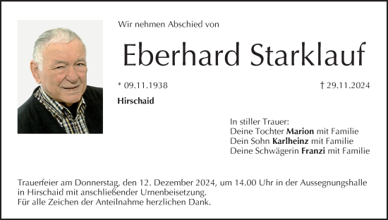 Anzeige von Eberhard Starklauf von MGO