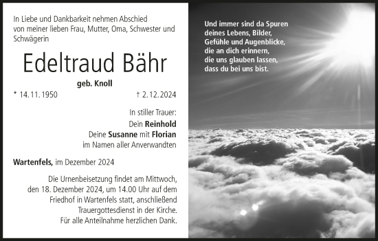 Anzeige von Edeltraud Bähr von MGO