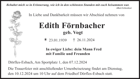Anzeige von Edith Förnbacher von MGO