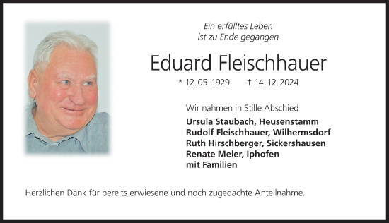 Anzeige von Eduard Fleischhauer von MGO