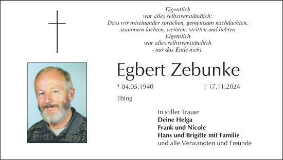 Anzeige von Egbert Zebunke von MGO
