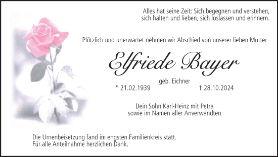 Anzeige von Elfriede Bayer von MGO