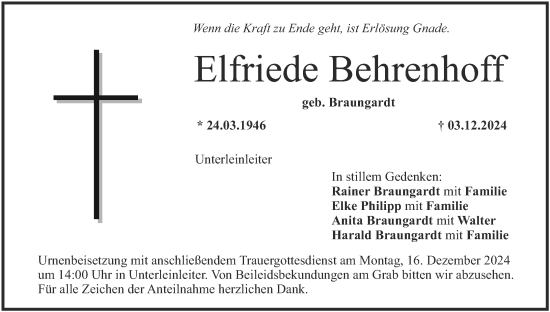 Anzeige von Elfriede Behrenhoff von MGO