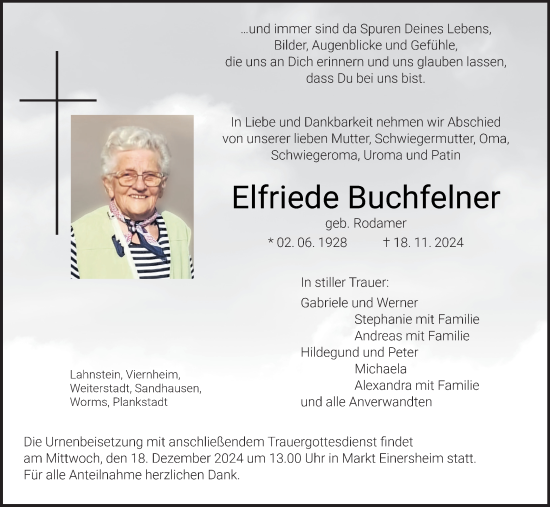 Anzeige von Elfriede Buchfelner von MGO