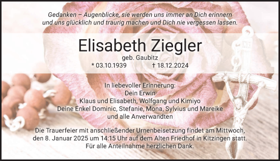 Anzeige von Elisabeth Ziegler von MGO