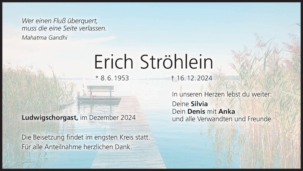  Traueranzeige für Erich Ströhlein vom 21.12.2024 aus MGO