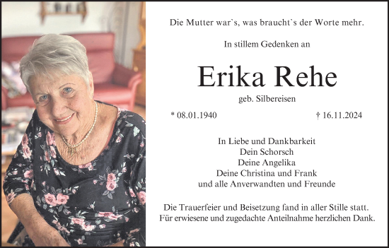 Anzeige von Erika Rehe von MGO
