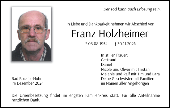 Anzeige von Franz Holzheimer von MGO