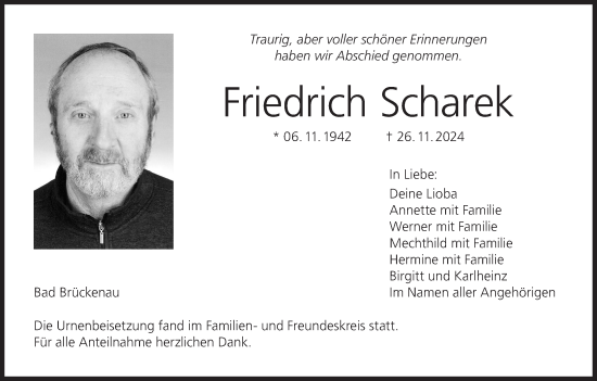 Anzeige von Friedrich Scharek von MGO