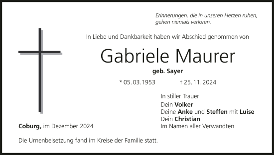 Anzeige von Gabriele Maurer von MGO