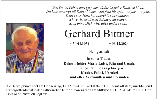 Anzeige von Gerhard Bittner von MGO