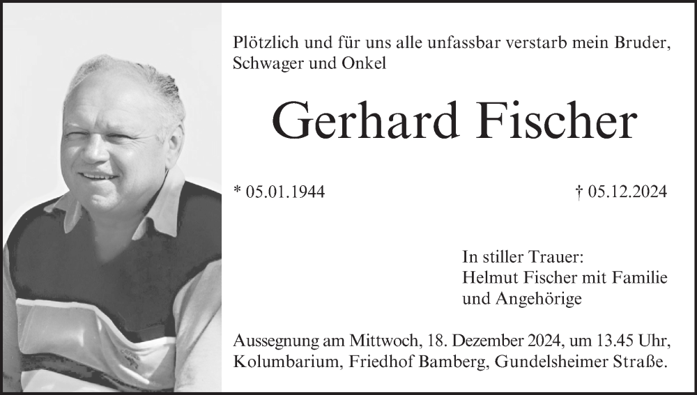  Traueranzeige für Gerhard Fischer vom 14.12.2024 aus MGO