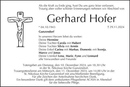 Anzeige von Gerhard Hofer von MGO
