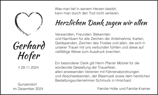 Anzeige von Gerhard Hofer von MGO