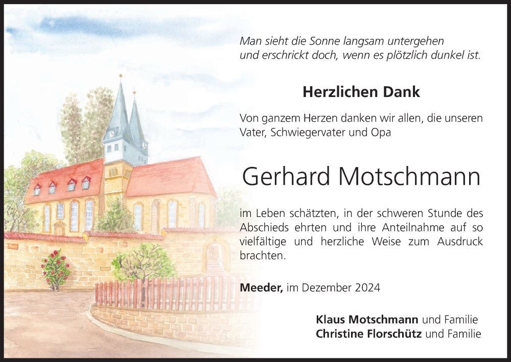  Traueranzeige für Gerhard Motschmann vom 14.12.2024 aus MGO