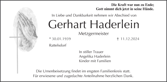 Anzeige von Gerhart Haderlein von MGO