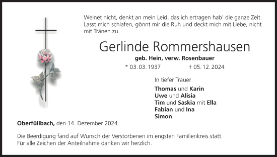 Anzeige von Gerlinde Rommershausen von MGO